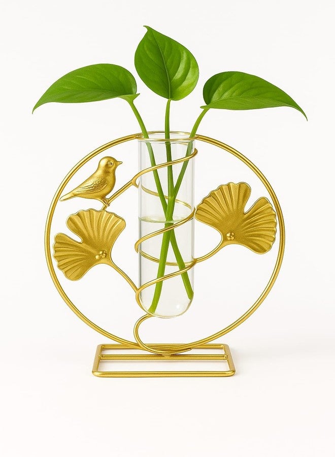 CentraLit مزهرية زجاجية للزراعة المائية من سنتراليت مع حامل معدني، مزهرية أنبوب اختبار للنباتات، مزهرية صغيرة للبراعم، مزهرية للزهور، ديكور داخلي، مكتب منزلي، حفل زفاف، حديقة - Image 1